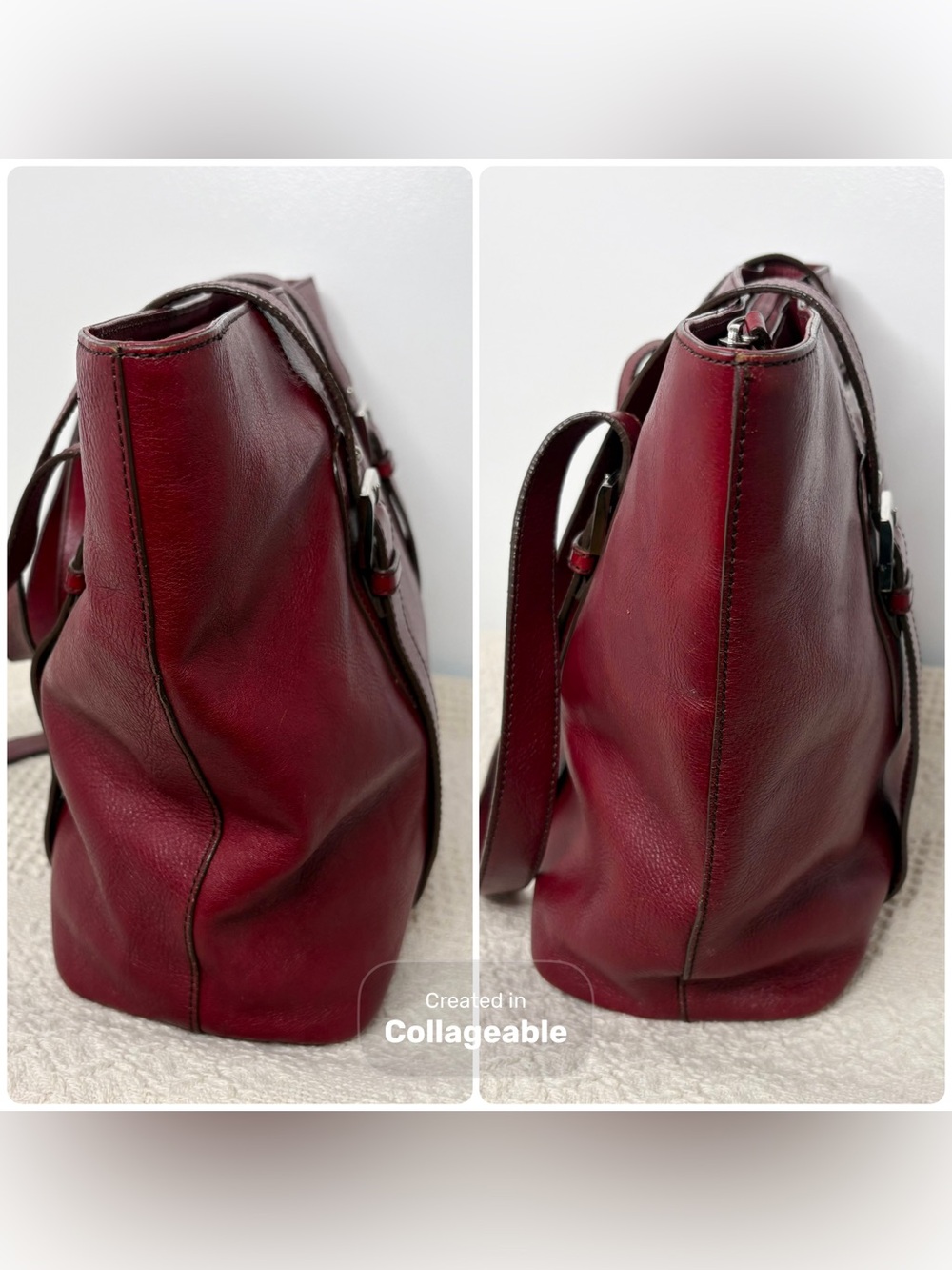 Y2K Vintage Etienne Aigner Red Large Pebble Leather Top-Zip Tote Bag - Picture 6 of 11